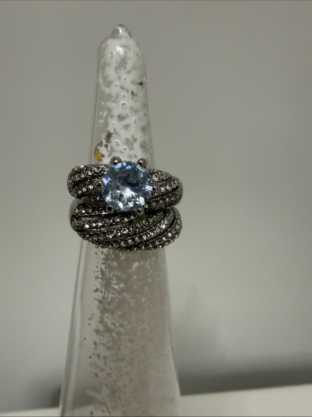 Sterling Silver Crystal Twist Statement Ring size 5